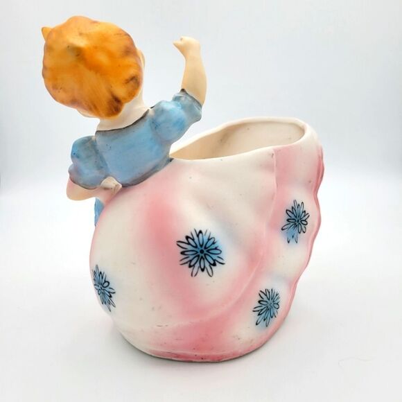 Vintage Velco Ceramic Girl Planter with Pink and Blue Accents - Picture 6 of 16